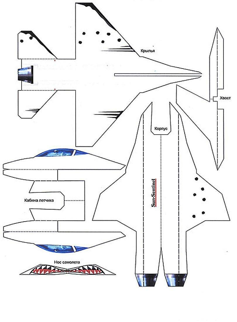 Развертка самолета F-16 из бумаги №3